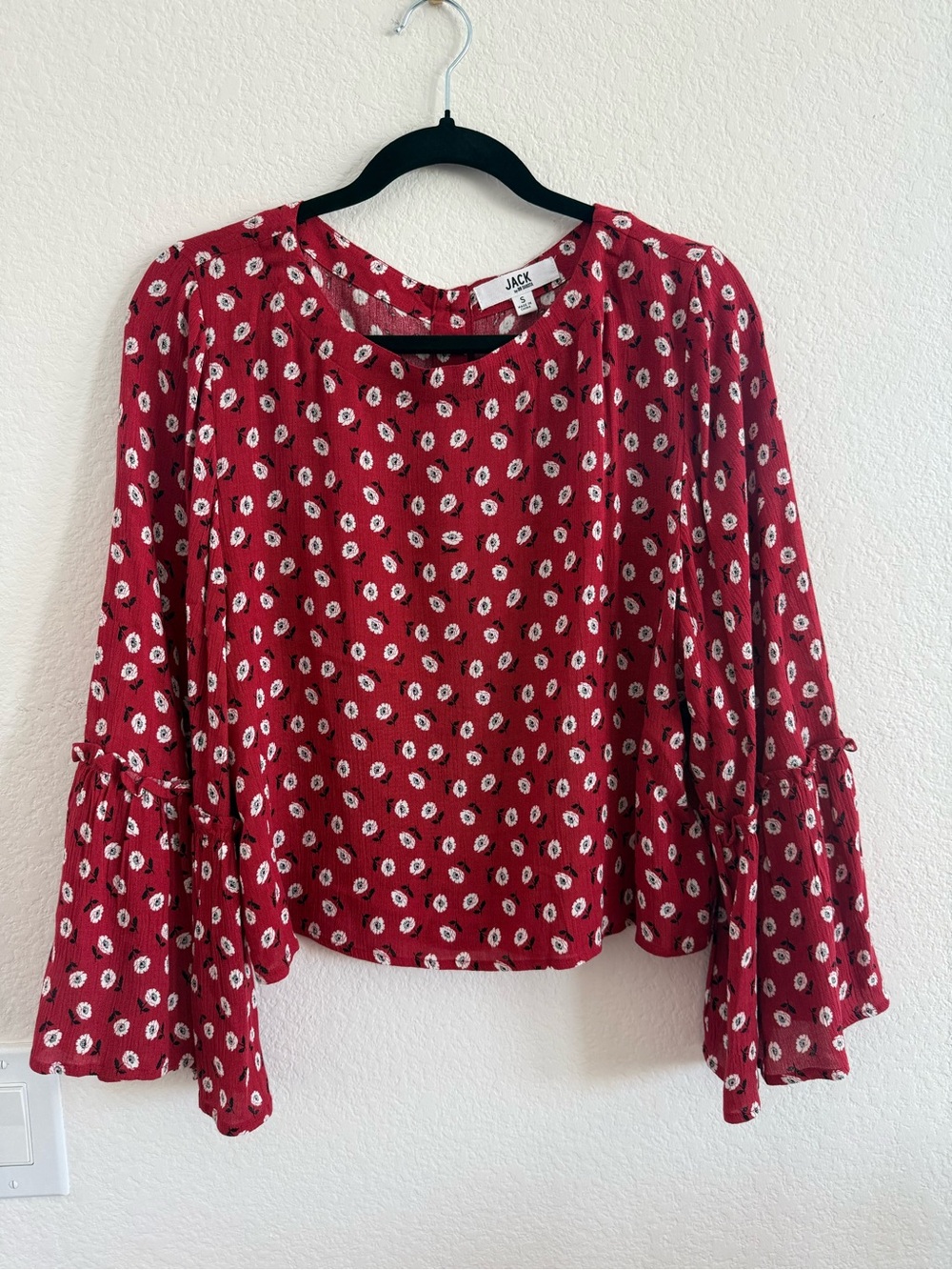 BB Dakota Red Floral Bell-Sleeve Peasant Top